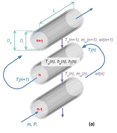 Modelling of the tube bundle falling film / the heat and mass transfer unit: Model set-up and temperature mass flow concentration