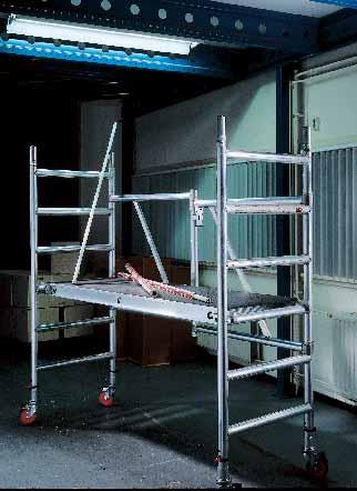 Single width folding scaffold 5400 Altrex offers a single width folding scaffold which is particularly suited to work indoors. It has a base measurement of 0.75 x 1.85 m.