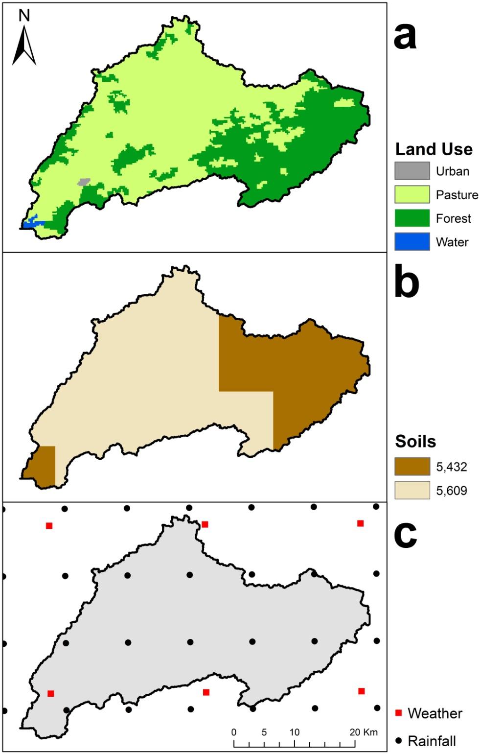 SWAT Setup IBGE (2015) Land Use Shapefile; Mosaic and agriculture classes were reclassified into the dominant patch and pasture, respectively; Forest and pasture parameters were set according to Mota