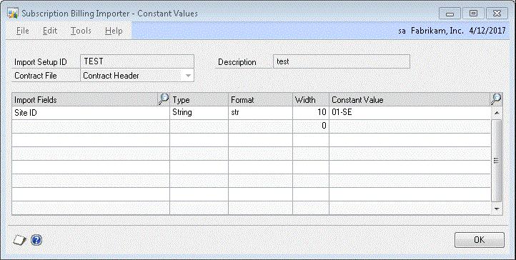 CHAPTER 2: USING SUBSCRIPTION BILLING IMPORTER 4. Click on the "Constant Values" button to open the Constant Values window. 5.