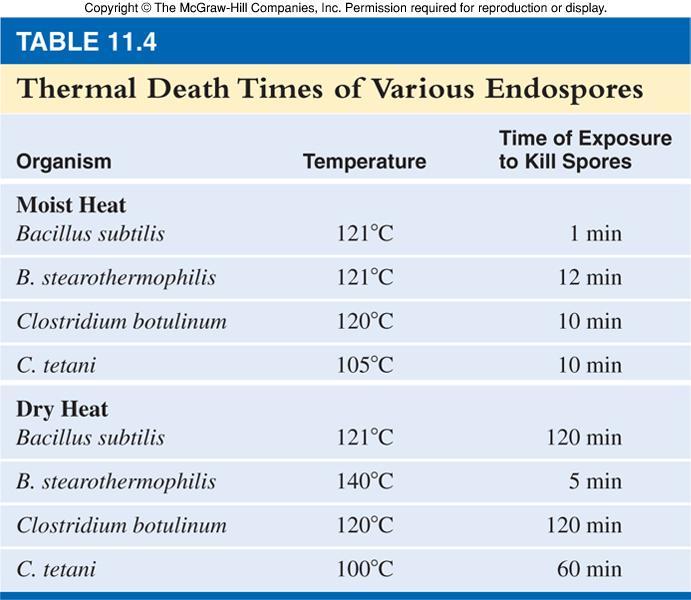 Heat Resistance and Thermal Death Bacterial endospores