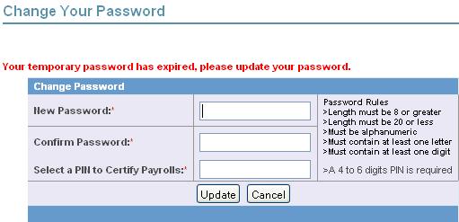 New Password: Enter your new password. Your password must be between 8 to 20 characters in length and it must also be alphanumeric, containing at least one letter and one number.