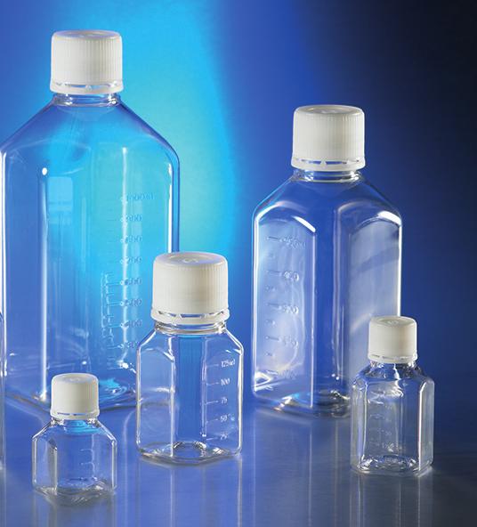 Corning Octagonal Polyethylene Terephthalate (PET) Bottles Available in six sizes: 30 ml, 60 ml, 125 ml, 250 ml, Packaged in convenient, shrink-wrapped trays within an outer bag to ensure cleanliness