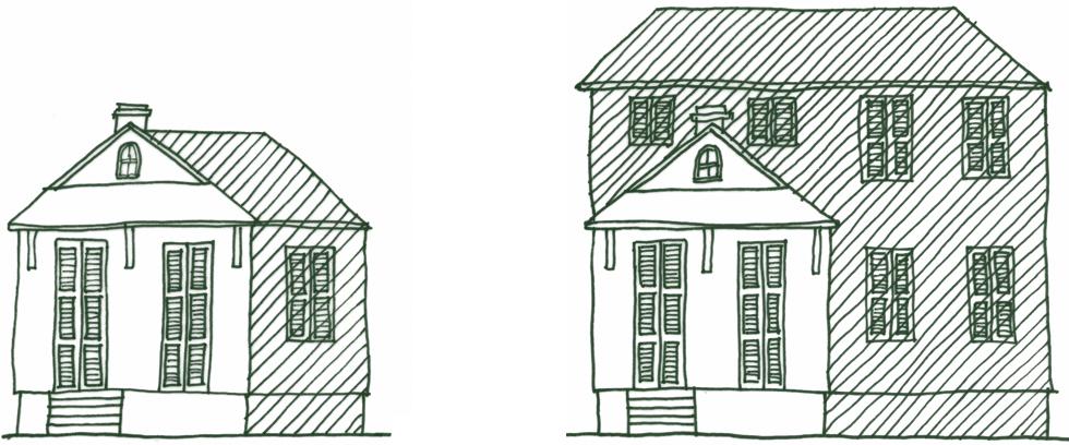 rear or side. If appropriately designed, an addition to an existing building can provide increased space while maintaining the historic character of the original building and streetscape.