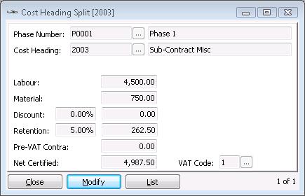 The system then automatically generates a VAT Split record for each VAT Code used, totalling the goods value entered and calculating the appropriate amount of VAT due.