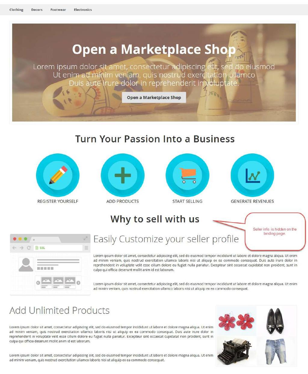 Product Page On the product page, the seller information which is