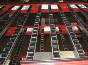 pallet racking into a productive gravity flow system with wheeled tracks that easily drop onto stepbeams.