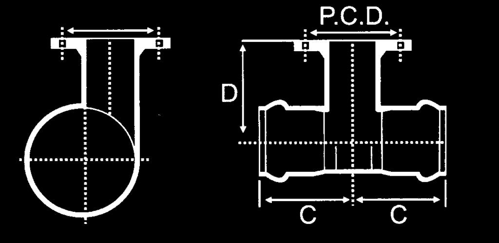 M-PVC & U-PVC - 1 SG Iron Hydrant Tees Nominal Size C D Mass (kg) 75 15 155 6.1 9 163 16 7.2 11 175 17 8.3 16 193 225 13.8 2 214 217 19.2 25 251 243 27.