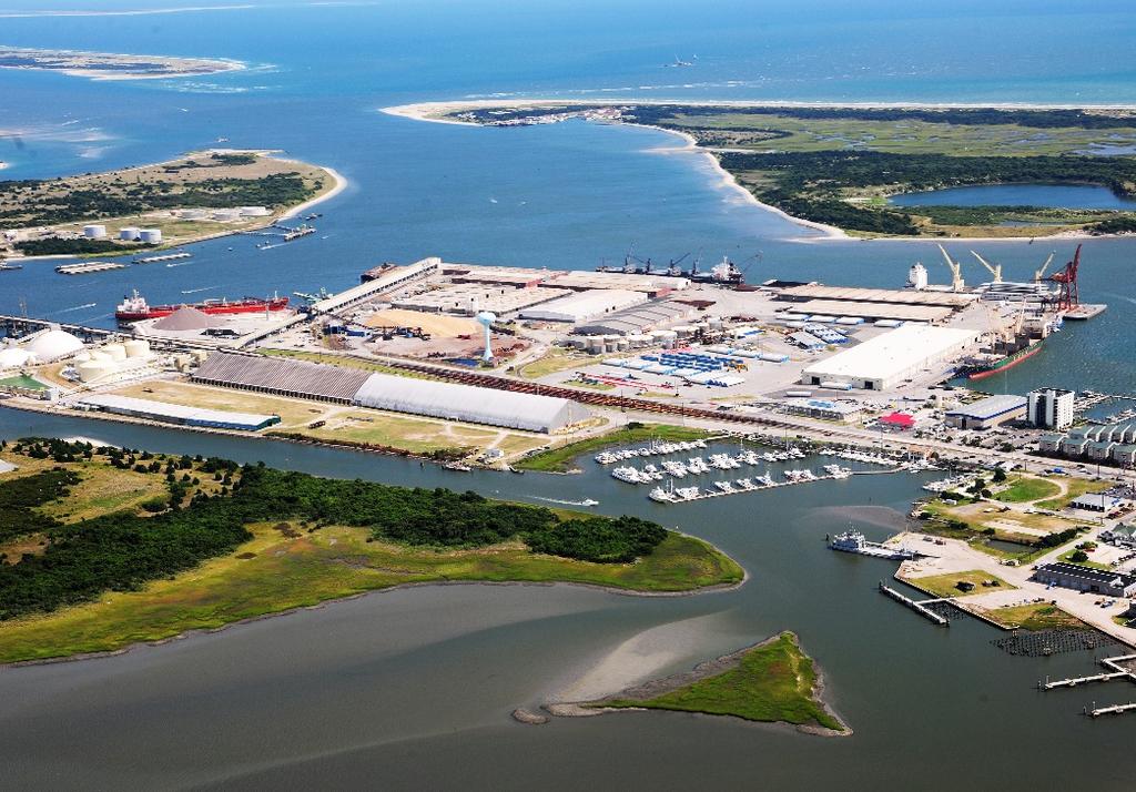 Port of Morehead City Bulk, breakbulk, roll-on roll-off 128 acres, plus an additional 150 acres on Radio Island Navigation channel: 45 ft. M.L.L.W. 9 Berths with 5,366 ft.