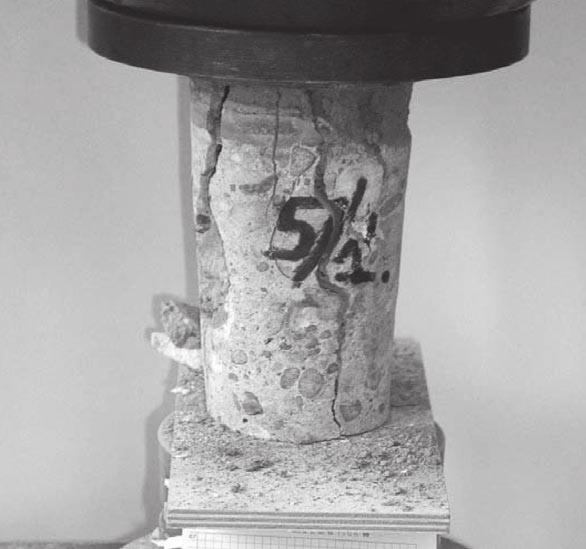 4: Uniaxial compression test of a concrete cylinder specimen concrete strength. Concrete strength was also evaluated by insitu non-destructive tests based on the hardness of the concrete surface.