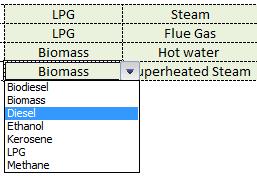 In case is thermal, user is required to enter the fuel as well as the thermal medium. Both can be inserted via pre-populated drop down lists.