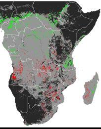 Location of significant woody encroachment (green) or deforestation (red) 1986-2006