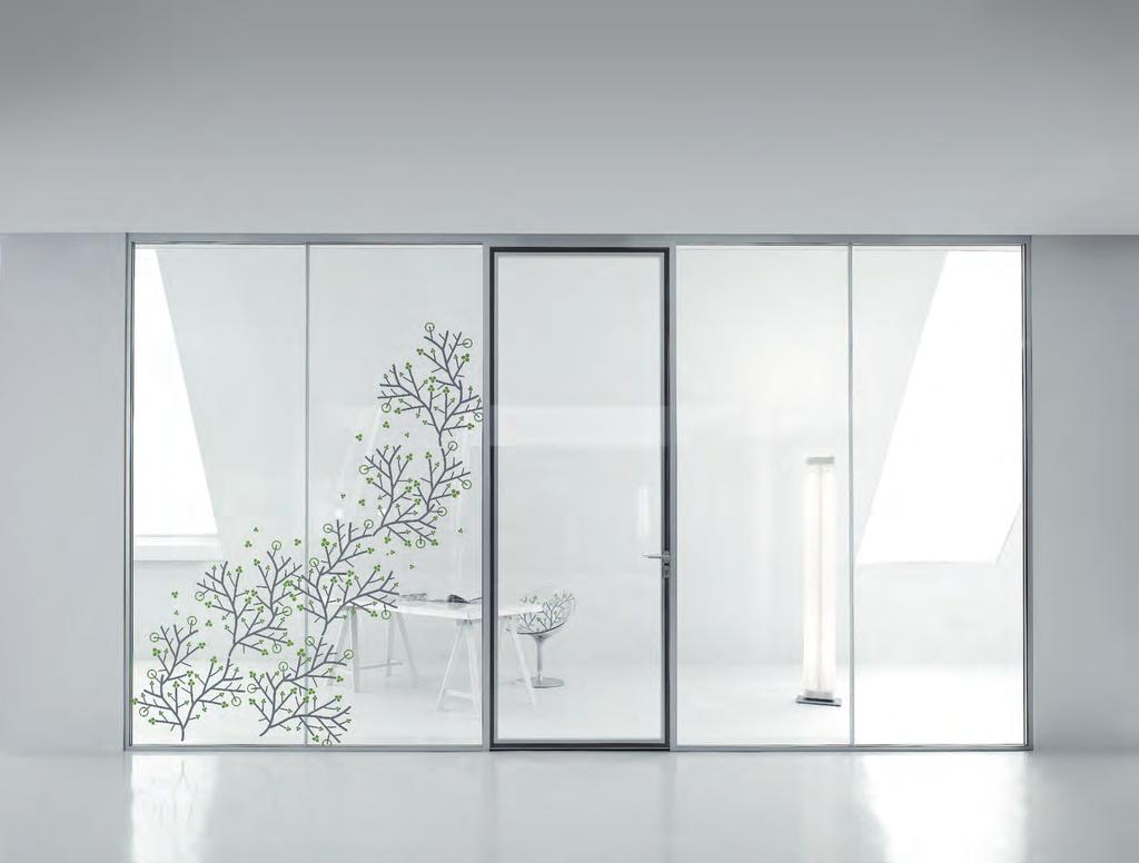 the Baya partition Double glazed BAYA is available in 10 and 12 mm safety toughened glass as well as 10.8 and 12.8 mm acoustic laminated glass.