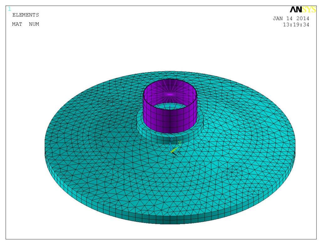 Fig 4 3D view of the wind turbine foundation FE Model. IEC-61400 [1] has been used to determine the loads (characteristic and design loads) and to study all possible load cases.
