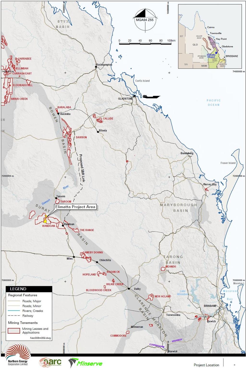 The Project is located in the Western Downs Regional Council area in southern inland Queensland, approximately 35 km west of Wandoan and 380 km north-west of Brisbane.