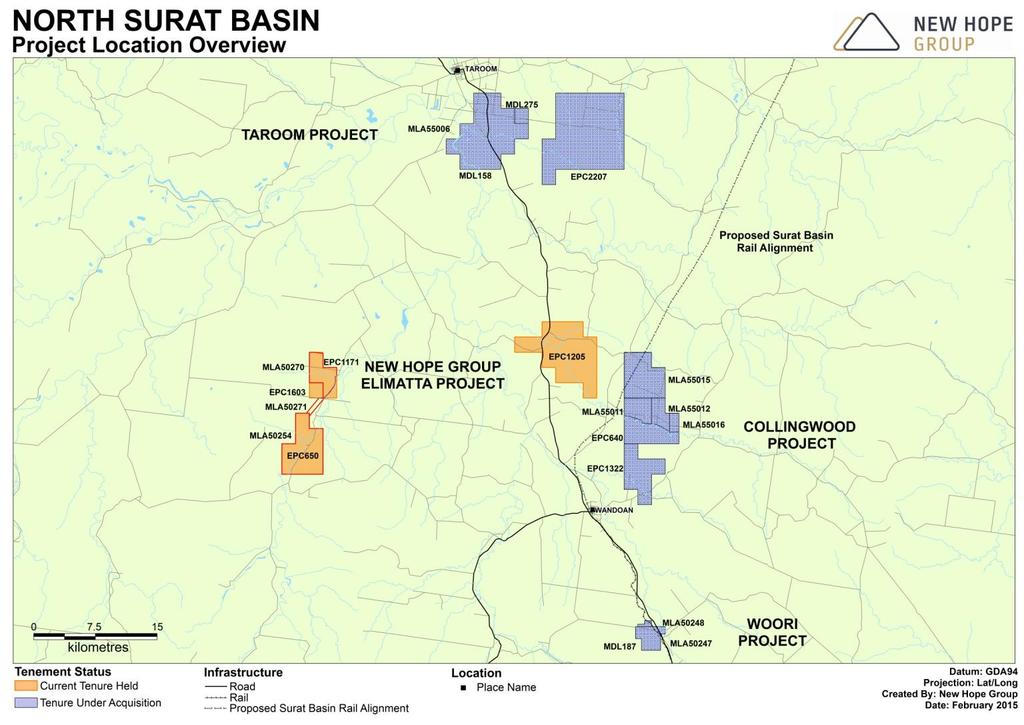 Figure 2: New Hope Corporation North Surat Properties The Project consists of the development of a 259 million tonne (Mt) thermal coal resource (JORC 2004 compliant) of the Juandah formation in the