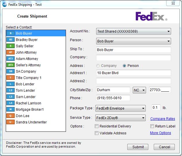 If additional FedEx Accounts have been added, they will be available under the Account No. drop down list.
