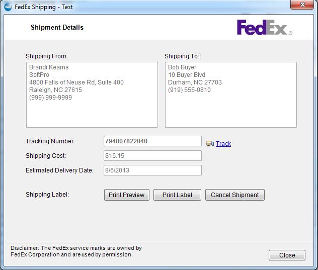On the Shipment Details screen you can preview, print or cancel your FedEx shipping label.