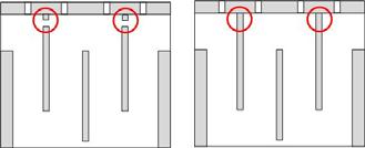 Figure 6 will be found. In the design on the left side, at the first and third baffle an opening with the height of one brick (approximately 0.09 m) is arranged.