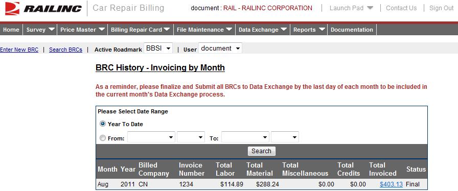 Searching and Viewing BRCs Exhibit 31. BRC History - Invoicing By Month 3.