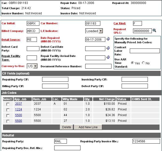 Party Invoice Number Update the current Billed Company to the correct Billed Company 7. Complete the fields on the Job Couplet page (see Exhibit 8.