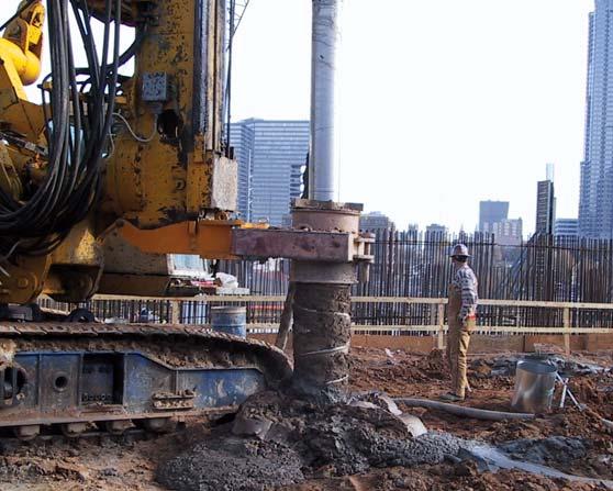 rebar cage to great depth can be difficult. If ground conditions exist where loss of support may occur, this condition tends to favor the use of larger diameter drilled shafts or large driven piles.