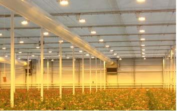 Systems in greenhouse flowers Tubes from above Capacity 5 m3/m2/hr Heat exchange unit installed in the