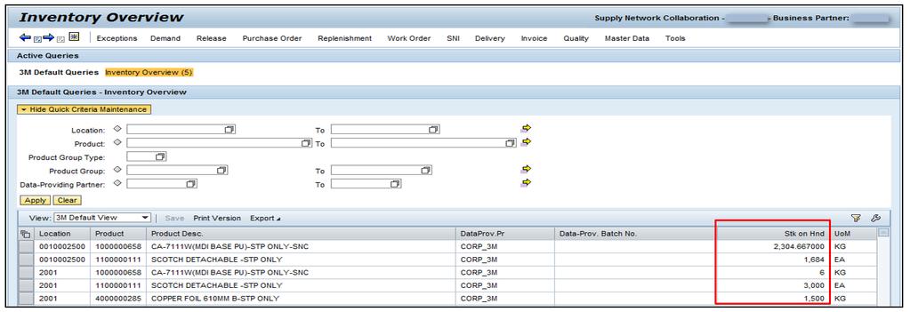 Inventory Overview (continued) 4. In the Stk on Hnd column, review the stock on hand.