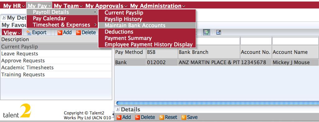 Maintain Bank Accounts NOTE Your main account cannot be deleted, only edited. To edit an existing account: 4.