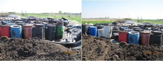 FOLLOWING UP ON THE DEPT. OF HEALTH: The Dept. of Health inspectors reported the following in 2015: a. The barrels at the site contain oil, rags, diapers, and other waste from well sites. b. The barrels are collected and contained in a containment basin.