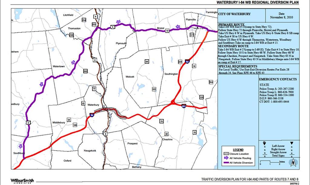 January 11, 2011 TRAFFIC DIVERSION PLAN FOR I-84 AND ROUTES 7 AND 8 materials (hazmat) or other transportation-related disasters, particularly in the vicinity of the I-84/Route 8 interchange in