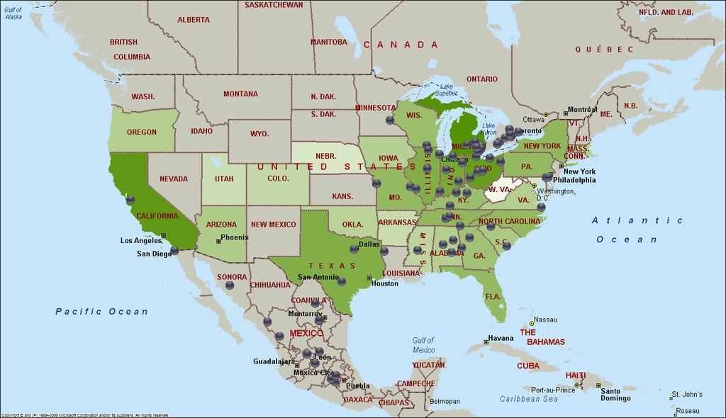 Center for Logistics, Trade and Transportation North American Auto Light Truck Region OEMs and States Coded by Supplier Establishments North American Car