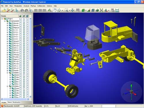 Figure 2: Explode 3D assemblies into component parts. View 2D drafts. Access the 2D drafts associated with 3D models.