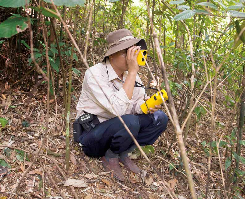 VIET NAM Researchers for the National Forest Assessment (NFA) using laser technology devices that measure both tree height and thickness in areas of the forest that are