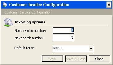Customer Invoicing Customer Invoice Configuration Invoice configuration options are found in the Configuration Customer Invoice Configuration menu item.