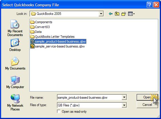 Linking With QuickBooks 5. If you click on... a Windows Explorer window appears prompting you to locate and select your QuickBooks company file.