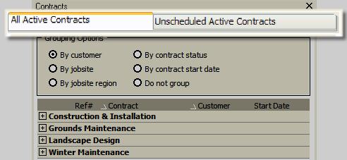 DynaSCAPE Manage (version 4.5) The Unscheduled Active Contracts tab displays only contracts that have yet to be scheduled. This is the recommended tab to view when adding contracts to the schedule.