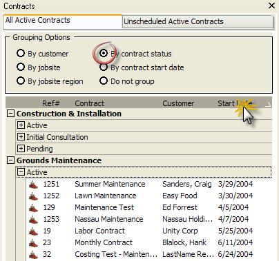 The list will always be sorted by division. To change the way contracts are grouped, simply click on the preferred grouping option under Grouping Options in the Add Contracts Panel.