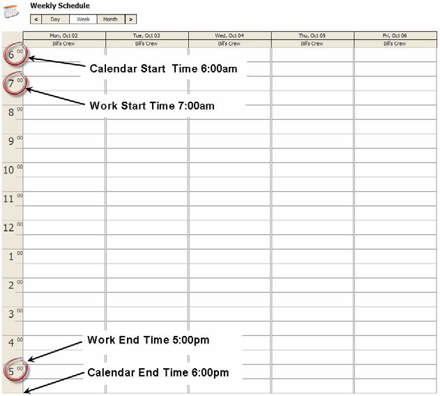 Scheduling and Routing Default Settings for the Calendar View When the Scheduling screen is first opened, the default view start and end times are preset, as are the default working start and end