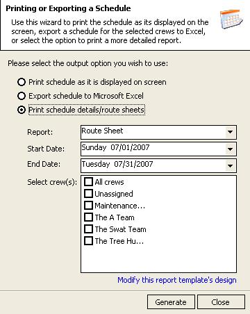 In the Schedule Print panel, select one of the three options: A) Print schedules as it appears on the screen, B) Export schedule to Microsoft Excel or C) Print schedule details.