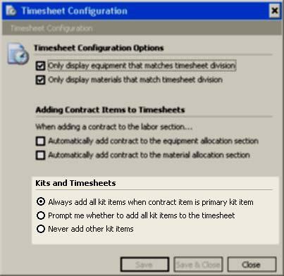 Timesheet Configuration Select the appropriate option in the Kits