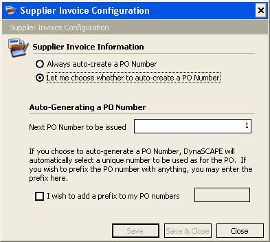 Supplier Invoices Supplier Invoice Configuration To access the Supplier Invoice Configuration screen, select the Configuration Supplier Invoice Configuration option from the main menu: The Supplier