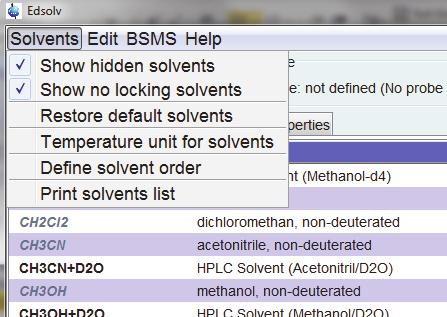 Solvents When importing a configuration it may be necessary to Restore default