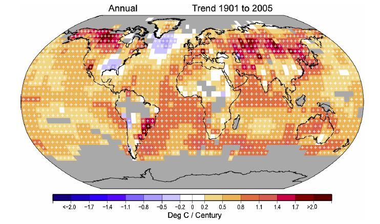 Annual Temperature Trends (1901-2005) Global surface air