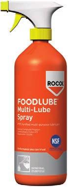 10 FOODLUBE Shock-Release FOODLUBE WD Spray Food grade multi-purpose penetrating lubricant fortified with PTFE Ideal for use on chains, bearings & slides in food/clean environments Good load carrying