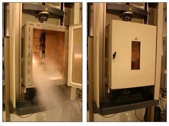 This way the metal insertion is pulled out of the glass laminate. For the pull-out tests at -20 and 60 C an insulated climatic chamber has been put around the test setup, see figure 5.