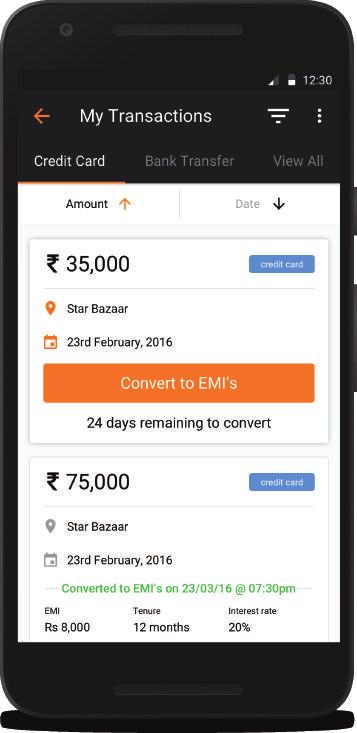 HOW IT WORKS CONVERT CARD SPENDS TO EMI WITH A FEW TAPS: Convert