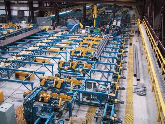 custom pipe handling equipment including urethane V-Roll Conveyors, Steel V-Roll conveyors, skid tables, drag chain conveyors, and the associated transfer devices (rotary transfer arms, lifting arms,
