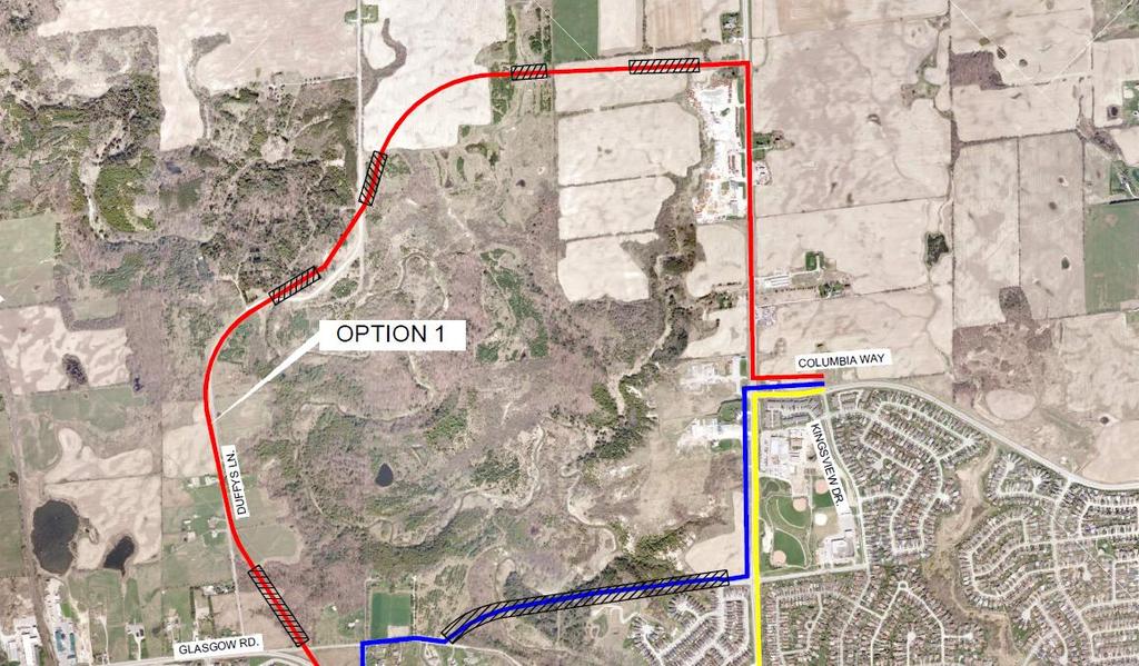 Alternative Feedermain Routes Option 1: Predominantly along Future Bolton Arterial Road (BAR), Highway 50 Estimated Capital Cost: $42 million *