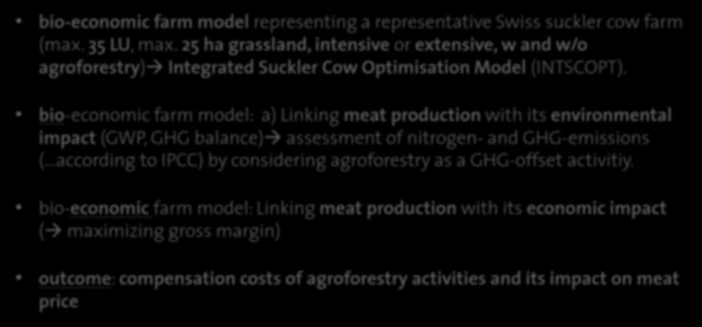 Modelling approach bio-economic farm model representing a representative Swiss suckler cow farm (max. 35 LU, max.